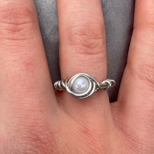 Silver Wire Wrapped Pearl Ring